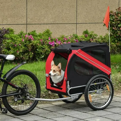 PawHut Remorque Vélo Pour Chien Animaux Pliable 8 Réflecteurs Drapeau Barre Attelage Inclus Acier Polyester Imperméable Max. 30 Kg 130L X 73l X 90H Cm Rouge 2 PawHut Remorque Vélo Pour Chien Animaux Pliable 8 Réflecteurs Drapeau Barre Attelage Inclus Acier Polyester Imperméable Max. 30 Kg 130L X 73l X 90H Cm Rouge – Image 2