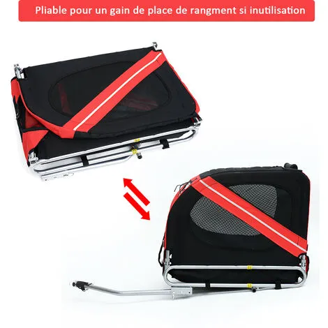 PawHut Remorque Vélo Pour Chien Animaux Pliable 8 Réflecteurs Drapeau Barre Attelage Inclus Acier Polyester Imperméable Max. 30 Kg 130L X 73l X 90H Cm Rouge 4 PawHut Remorque Vélo Pour Chien Animaux Pliable 8 Réflecteurs Drapeau Barre Attelage Inclus Acier Polyester Imperméable Max. 30 Kg 130L X 73l X 90H Cm Rouge – Image 4