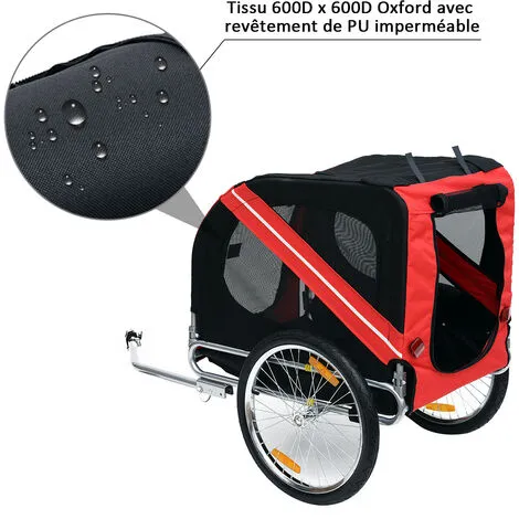 PawHut Remorque Vélo Pour Chien Animaux Pliable 8 Réflecteurs Drapeau Barre Attelage Inclus Acier Polyester Imperméable Max. 30 Kg 130L X 73l X 90H Cm Rouge 5 PawHut Remorque Vélo Pour Chien Animaux Pliable 8 Réflecteurs Drapeau Barre Attelage Inclus Acier Polyester Imperméable Max. 30 Kg 130L X 73l X 90H Cm Rouge – Image 5