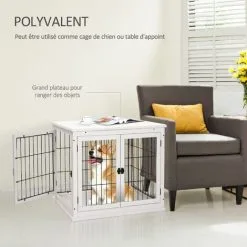 PawHut Cage Pour Chien Animaux Cage En Bois MDF Classe E1 3 Portes Verrouillables Max. 30 Kg Dim. 81L X 58l X 66H Cm Blanc Noir - Blanc -PawHut Soldes Boutique 25009384 5