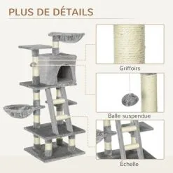 PawHut Arbre à Chats Multi-équipements Griffoirs Grattoirs Niche Plateformes + échelle + Hamacs + Boule Suspendue Gris - Gris 9 PawHut Arbre à Chats Multi-équipements Griffoirs Grattoirs Niche Plateformes + échelle + Hamacs + Boule Suspendue Gris - Gris -PawHut Soldes Boutique 25009430 5