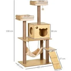 PawHut Arbre à Chats Design Contemporain Griffoirs Grattoirs Sisal Naturel Niche Plate-formes Hamac Boule Panneaux Particules Beige - Beige -PawHut Soldes Boutique 25009437 3