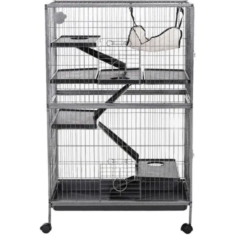 PawHut Cage Pour Rongeurs Multifonction 4 Plateformes 3 Rampes 4 Portes Dim. 80L X 52l X 128H Cm Métal Gris Argenté Noir - Gris 2 PawHut Cage Pour Rongeurs Multifonction 4 Plateformes 3 Rampes 4 Portes Dim. 80L X 52l X 128H Cm Métal Gris Argenté Noir - Gris – Image 2