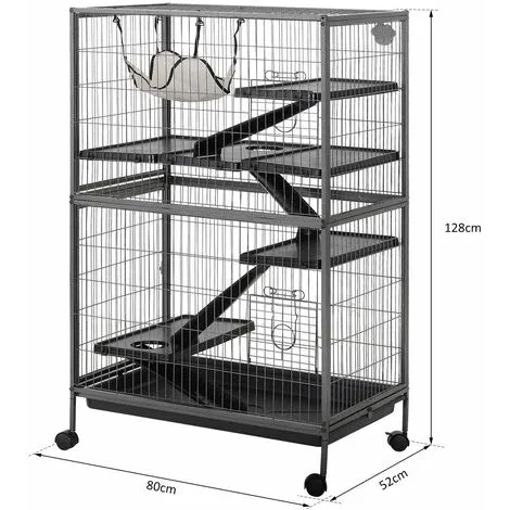 PawHut Cage Pour Rongeurs Multifonction 4 Plateformes 3 Rampes 4 Portes Dim. 80L X 52l X 128H Cm Métal Gris Argenté Noir - Gris 3 PawHut Cage Pour Rongeurs Multifonction 4 Plateformes 3 Rampes 4 Portes Dim. 80L X 52l X 128H Cm Métal Gris Argenté Noir - Gris – Image 3