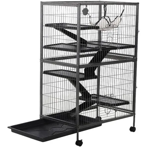 PawHut Cage Pour Rongeurs Multifonction 4 Plateformes 3 Rampes 4 Portes Dim. 80L X 52l X 128H Cm Métal Gris Argenté Noir - Gris 5 PawHut Cage Pour Rongeurs Multifonction 4 Plateformes 3 Rampes 4 Portes Dim. 80L X 52l X 128H Cm Métal Gris Argenté Noir - Gris – Image 5