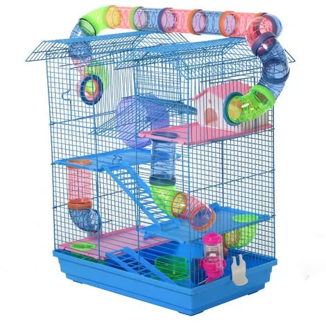 PawHut Cage Pour Hamster Souris Petit Animaux Rongeur Avec Tunnel Mangeoire Roue Jouet 47 X 30 X 59 Cm Cm Bleu - Bleu 1 PawHut Cage Pour Hamster Souris Petit Animaux Rongeur Avec Tunnel Mangeoire Roue Jouet 47 X 30 X 59 Cm Cm Bleu - Bleu