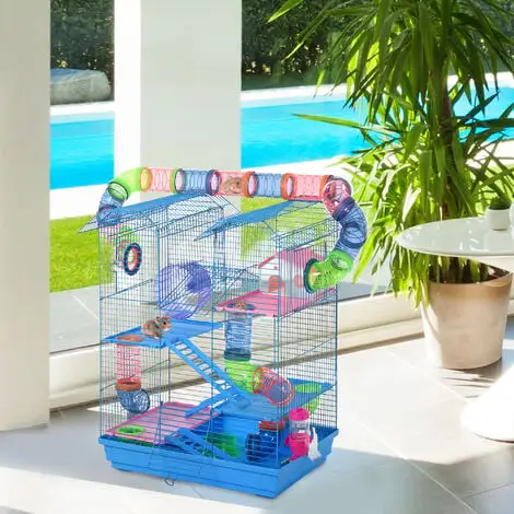 PawHut Cage Pour Hamster Souris Petit Animaux Rongeur Avec Tunnel Mangeoire Roue Jouet 47 X 30 X 59 Cm Cm Bleu - Bleu 2 PawHut Cage Pour Hamster Souris Petit Animaux Rongeur Avec Tunnel Mangeoire Roue Jouet 47 X 30 X 59 Cm Cm Bleu - Bleu – Image 2