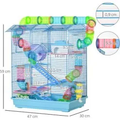 PawHut Cage Pour Hamster Souris Petit Animaux Rongeur Avec Tunnel Mangeoire Roue Jouet 47 X 30 X 59 Cm Cm Bleu - Bleu 7 PawHut Cage Pour Hamster Souris Petit Animaux Rongeur Avec Tunnel Mangeoire Roue Jouet 47 X 30 X 59 Cm Cm Bleu - Bleu -PawHut Soldes Boutique 25009455 3