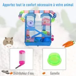 PawHut Cage Pour Hamster Souris Petit Animaux Rongeur Avec Tunnel Mangeoire Roue Jouet 47 X 30 X 59 Cm Cm Bleu - Bleu 8 PawHut Cage Pour Hamster Souris Petit Animaux Rongeur Avec Tunnel Mangeoire Roue Jouet 47 X 30 X 59 Cm Cm Bleu - Bleu -PawHut Soldes Boutique 25009455 4