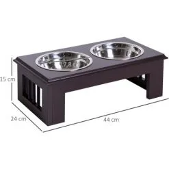 PawHut Gamelle Double Chien Chat Porte-gamelles Surélevé Dim. 44L X 24l X 15H Cm 2 Gamelles Acier Inox. Incluses MDF Marron - Marron -PawHut Soldes Boutique 27569733 3