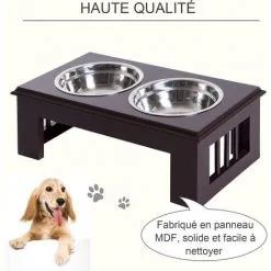 PawHut Gamelle Double Chien Chat Porte-gamelles Surélevé Dim. 44L X 24l X 15H Cm 2 Gamelles Acier Inox. Incluses MDF Marron - Marron -PawHut Soldes Boutique 27569733 5