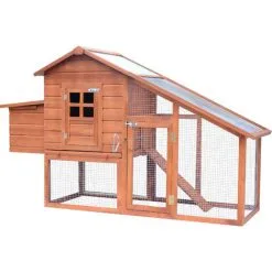 PawHut Poulailler Cottage Cage à Poules Sur Pied Dim. 190L X 66l X 116H Cm Multi-équipement Bois Massif Pin Pré-huilé - Marron