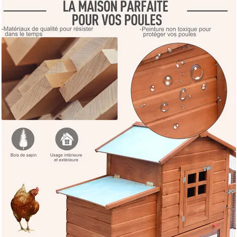 PawHut Poulailler Cottage Cage à Poules Sur Pied Dim. 190L X 66l X 116H Cm Multi-équipement Bois Massif Pin Pré-huilé - Marron 4 PawHut Poulailler Cottage Cage à Poules Sur Pied Dim. 190L X 66l X 116H Cm Multi-équipement Bois Massif Pin Pré-huilé - Marron – Image 4