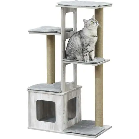 PawHut Arbre à Chats Design Contemporain Griffoirs Grattoirs Sisal Naturel Niche Plate-formes 6 Coussins MDF Bois Gris - Gris 1 PawHut Arbre à Chats Design Contemporain Griffoirs Grattoirs Sisal Naturel Niche Plate-formes 6 Coussins MDF Bois Gris - Gris