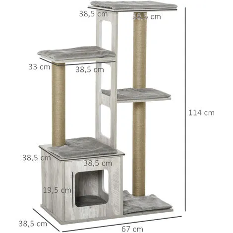 PawHut Arbre à Chats Design Contemporain Griffoirs Grattoirs Sisal Naturel Niche Plate-formes 6 Coussins MDF Bois Gris - Gris 3 PawHut Arbre à Chats Design Contemporain Griffoirs Grattoirs Sisal Naturel Niche Plate-formes 6 Coussins MDF Bois Gris - Gris – Image 3