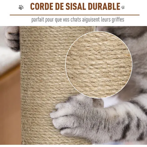 PawHut Arbre à Chats Design Contemporain Griffoirs Grattoirs Sisal Naturel Niche Plate-formes 6 Coussins MDF Bois Gris - Gris 4 PawHut Arbre à Chats Design Contemporain Griffoirs Grattoirs Sisal Naturel Niche Plate-formes 6 Coussins MDF Bois Gris - Gris – Image 4