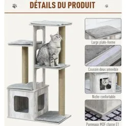 PawHut Arbre à Chats Design Contemporain Griffoirs Grattoirs Sisal Naturel Niche Plate-formes 6 Coussins MDF Bois Gris - Gris 9 PawHut Arbre à Chats Design Contemporain Griffoirs Grattoirs Sisal Naturel Niche Plate-formes 6 Coussins MDF Bois Gris - Gris -PawHut Soldes Boutique 27642339 5