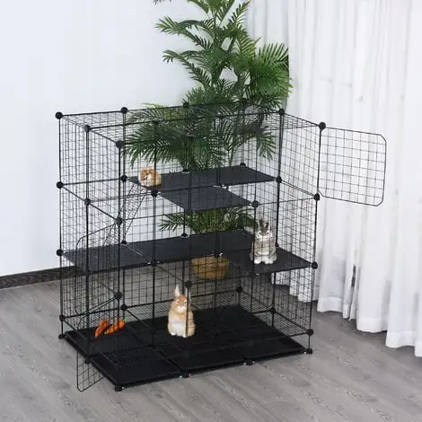 PawHut Cage Parc Enclos Rongeurs Modulable Dim. L 111 X L 75 X H 119 Cm 3 Niveaux 4 Portes Fil Métallique Noir 2 PawHut Cage Parc Enclos Rongeurs Modulable Dim. L 111 X L 75 X H 119 Cm 3 Niveaux 4 Portes Fil Métallique Noir – Image 2