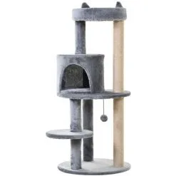 PawHut Arbre à Chats Multi-équipements Griffoirs Grattoirs Plateformes Niche Jeu Boule Suspendue Ø 48 X 104H Cm Gris