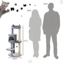 PawHut Arbre à Chats Multi-équipements Griffoirs Grattoirs Plateformes Niche Jeu Boule Suspendue Ø 48 X 104H Cm Gris -PawHut Soldes Boutique 28027964 3