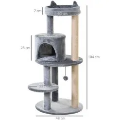 PawHut Arbre à Chats Multi-équipements Griffoirs Grattoirs Plateformes Niche Jeu Boule Suspendue Ø 48 X 104H Cm Gris -PawHut Soldes Boutique 28027964 4