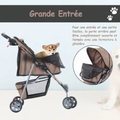 PawHut Poussette Buggy Pour Chien Chat Animaux Roue Avant Pivotante 360 Degrés Marron - Marron -PawHut Soldes Boutique 28185969 5