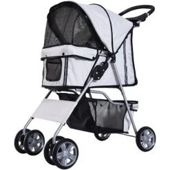 PawHut Poussette Buggy Pliable Animaux Chariot Pliant Chien Chat Porte-gobelet Panier De Rangement Inclus Roues Avec Frein Tissu 600D Oxford Métal Gris - Gris