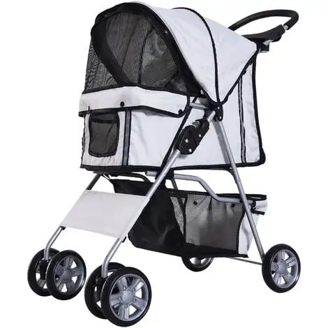PawHut Poussette Buggy Pliable Animaux Chariot Pliant Chien Chat Porte-gobelet Panier De Rangement Inclus Roues Avec Frein Tissu 600D Oxford Métal Gris - Gris 1 PawHut Poussette Buggy Pliable Animaux Chariot Pliant Chien Chat Porte-gobelet Panier De Rangement Inclus Roues Avec Frein Tissu 600D Oxford Métal Gris - Gris