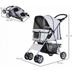 PawHut Poussette Buggy Pliable Animaux Chariot Pliant Chien Chat Porte-gobelet Panier De Rangement Inclus Roues Avec Frein Tissu 600D Oxford Métal Gris - Gris 7 PawHut Poussette Buggy Pliable Animaux Chariot Pliant Chien Chat Porte-gobelet Panier De Rangement Inclus Roues Avec Frein Tissu 600D Oxford Métal Gris - Gris -PawHut Soldes Boutique 28189134 3