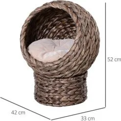 PawHut Panier Chat Lit Chat Cosy Grand Confort Dim. 42L X 33l X 52H Cm Coloris Gris Coussin Moelleux Beige Inclus - Gris -PawHut Soldes Boutique 28362614 3