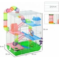 PawHut Cage Pour Hamster Souris Rongeur 4 étages Avec Tunnels Mangeoire Roue Maison échelles Dim. 46L X 30l X 58H Cm Cm Vert -PawHut Soldes Boutique 28362620 3