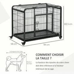 PawHut Cage Pour Chien Pliable Cage De Transport Sur Roulettes 2 Portes Verrouillables Plateau Amovible Dim. 94L X 58l X 69H Cm Métal Gris Noir - Noir -PawHut Soldes Boutique 28556652 3