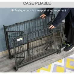 PawHut Cage Pour Chien Pliable Cage De Transport Sur Roulettes 2 Portes Verrouillables Plateau Amovible Dim. 94L X 58l X 69H Cm Métal Gris Noir - Noir -PawHut Soldes Boutique 28556652 5