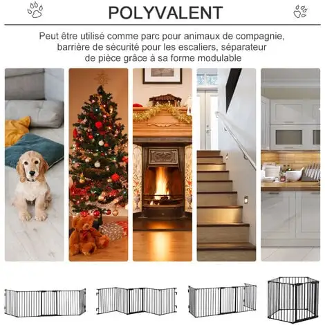 PawHut Barrière De Sécurité Parc Enclos Chien Modulable Pliable Porte Verrouillable Intégrée 5 Panneaux En Métal 300L Max. X 74,5H Cm Métal PP Noir - Noir 4 PawHut Barrière De Sécurité Parc Enclos Chien Modulable Pliable Porte Verrouillable Intégrée 5 Panneaux En Métal 300L Max. X 74,5H Cm Métal PP Noir - Noir – Image 4