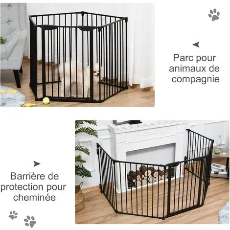 PawHut Barrière De Sécurité Parc Enclos Chien Modulable Pliable Porte Verrouillable Intégrée 5 Panneaux En Métal 300L Max. X 74,5H Cm Métal PP Noir - Noir 5 PawHut Barrière De Sécurité Parc Enclos Chien Modulable Pliable Porte Verrouillable Intégrée 5 Panneaux En Métal 300L Max. X 74,5H Cm Métal PP Noir - Noir – Image 5