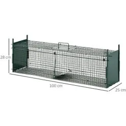 PawHut Piège De Capture Pour Petits Animaux Type Lapin Rat - 2 Entrées + Poignée - Dim. 100L X 25l X 28H Cm - Métal Vert - Vert -PawHut Soldes Boutique 28719077 3