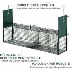 PawHut Piège De Capture Pour Petits Animaux Type Lapin Rat - 2 Entrées + Poignée - Dim. 100L X 25l X 28H Cm - Métal Vert - Vert -PawHut Soldes Boutique 28719077 4