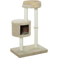 PawHut Arbre à Chats Style Cosy Chic Griffoirs Jute Naturelle Niche Plateforme Peluche Courte Bicolore Beige Café - Beige
