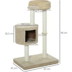 PawHut Arbre à Chats Style Cosy Chic Griffoirs Jute Naturelle Niche Plateforme Peluche Courte Bicolore Beige Café - Beige -PawHut Soldes Boutique 28917429 3