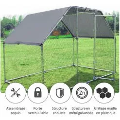 PawHut Enclos Poulailler Chenil 5,32 M² - Parc Grillagé Dim. 2,8L X 1,9l X 1,95H M - Poulailler Chenil Entièrement Couvert - Acier Galvanisé 9 PawHut Enclos Poulailler Chenil 5,32 M² - Parc Grillagé Dim. 2,8L X 1,9l X 1,95H M - Poulailler Chenil Entièrement Couvert - Acier Galvanisé -PawHut Soldes Boutique 28998844 5