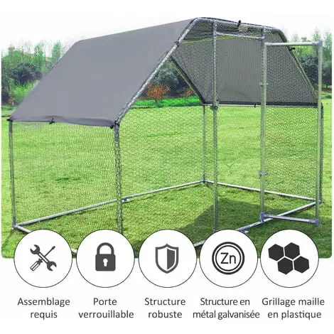 PawHut Enclos Poulailler Chenil 5,32 M² - Parc Grillagé Dim. 2,8L X 1,9l X 1,95H M - Poulailler Chenil Entièrement Couvert - Acier Galvanisé 5 PawHut Enclos Poulailler Chenil 5,32 M² - Parc Grillagé Dim. 2,8L X 1,9l X 1,95H M - Poulailler Chenil Entièrement Couvert - Acier Galvanisé – Image 5