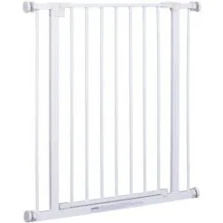 PawHut Barrière De Sécurité Longueur Réglable Dim. 76-82l X 76H Cm Sans Perçage Métal Plastique Blanc