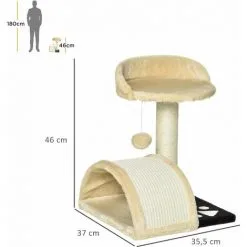 PawHut Arbre à Chat Griffoir Grattoir Design Jeu Boule Suspendue + Plateforme Peluche Sisal Naturel Beige - Beige -PawHut Soldes Boutique 30016583 3