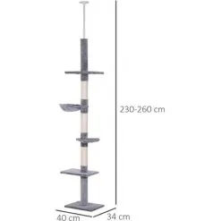 PawHut Arbre à Chat Poteau à Griffer L40 X L 34 X H 230-260 Cm 5 Niveaux D'activités Gris -PawHut Soldes Boutique 30037780 3