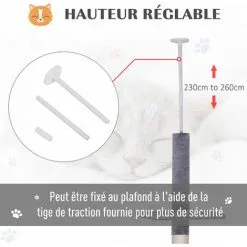 PawHut Arbre à Chat Poteau à Griffer L40 X L 34 X H 230-260 Cm 5 Niveaux D'activités Gris -PawHut Soldes Boutique 30037780 5