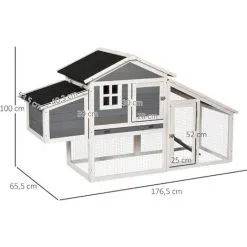 PawHut Poulailler Cottage Cage à Poules Surélevé Dim. 176L X 65l X 100H Cm Multi-équipement Toit Bitumé Noir Bois Sapin Gris Blanc - Gris -PawHut Soldes Boutique 30202374 3