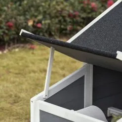 PawHut Poulailler Cottage Cage à Poules Surélevé Dim. 176L X 65l X 100H Cm Multi-équipement Toit Bitumé Noir Bois Sapin Gris Blanc - Gris -PawHut Soldes Boutique 30202374 5