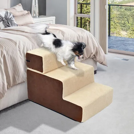 PawHut Escalier Pour Chien Animaux Rampe 2/3 Marches Déhoussable Dim. 54L X 40l X 39H Cm Mousse Haute Densité Tissu Peluche Courte Marron Crème - Marron 2 PawHut Escalier Pour Chien Animaux Rampe 2/3 Marches Déhoussable Dim. 54L X 40l X 39H Cm Mousse Haute Densité Tissu Peluche Courte Marron Crème - Marron – Image 2