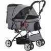 PawHut Poussette Buggy Pliable Chien Chat Panier Et Sac De Rangement Attaches Sécurité Housse Réglable Poignée Réversible Acier Oxford Gris Chiné Noir - Gris -PawHut Soldes Boutique 31931669 1