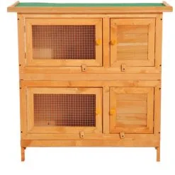 PawHut Clapier à Lapin Cage à Lapin Double Niveau Plateaux Coulissants 4 Portes Verrouillables Toit Ouvrant 90L X 45l X 90H Cm - Marron -PawHut Soldes Boutique 3213483 2